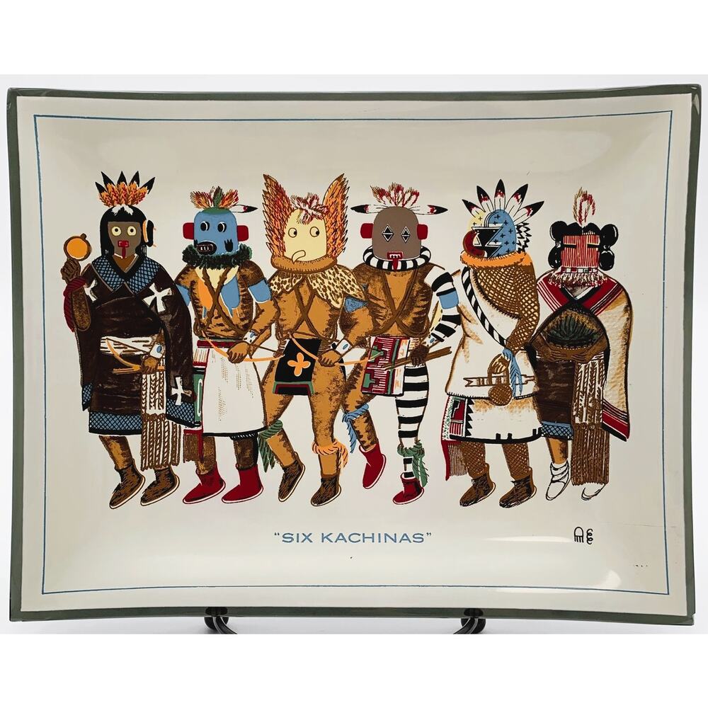 “Six Kachinas” Hopi Plate – White Bear Art – Barry Goldwater Collection 1964 VTG